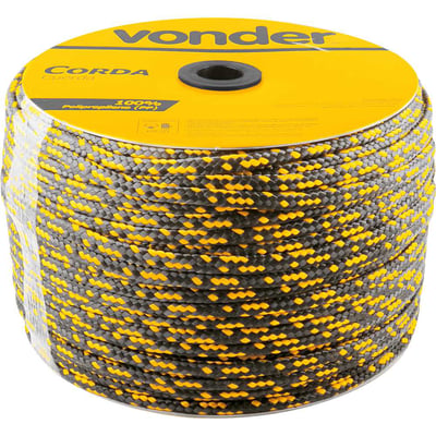 Corda multifilamento trançada 10,0 mm x 190 m, preta e amarela, em carretel