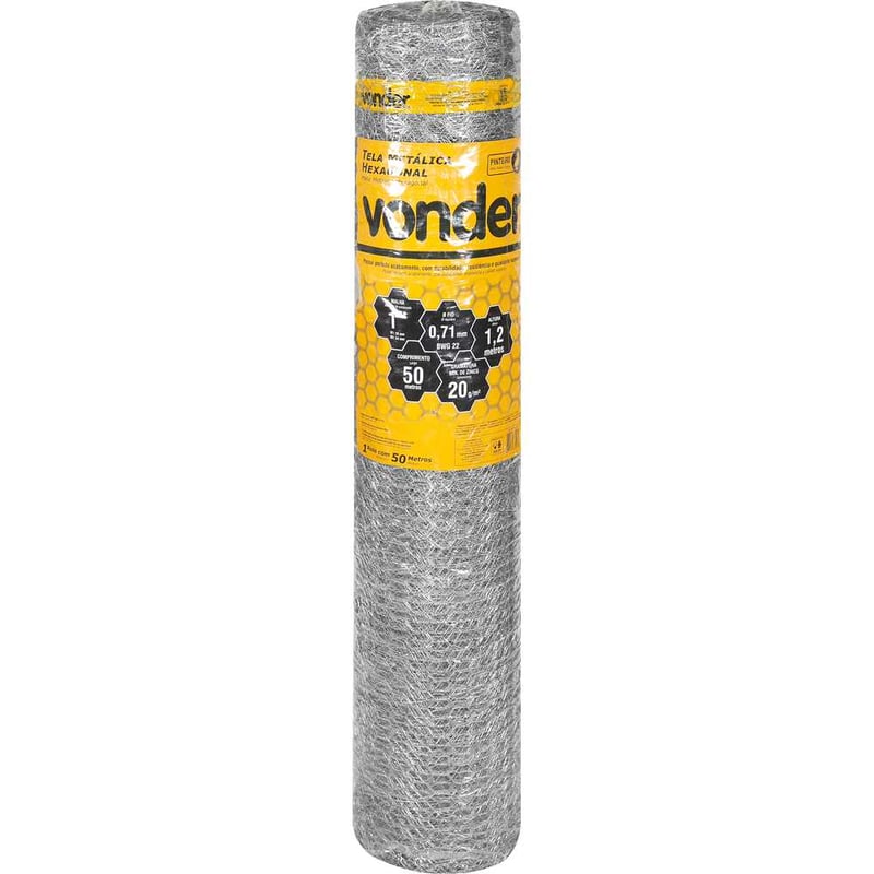 Tela metálica hexagonal, pinteiro, malha 1", 22 BWG x 1,2 m, com 50 m