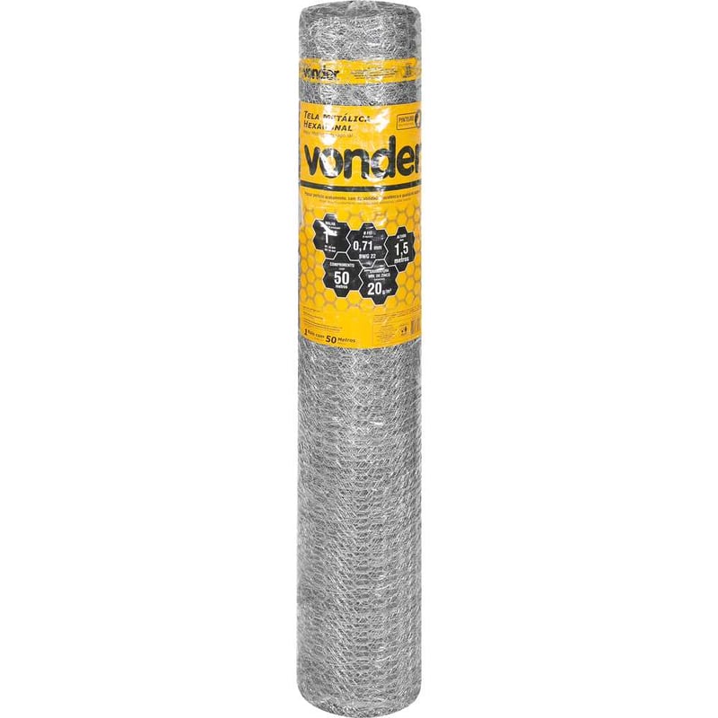 Tela metálica hexagonal, pinteiro, malha 1", 22 BWG x 1,5 m, com 50 m