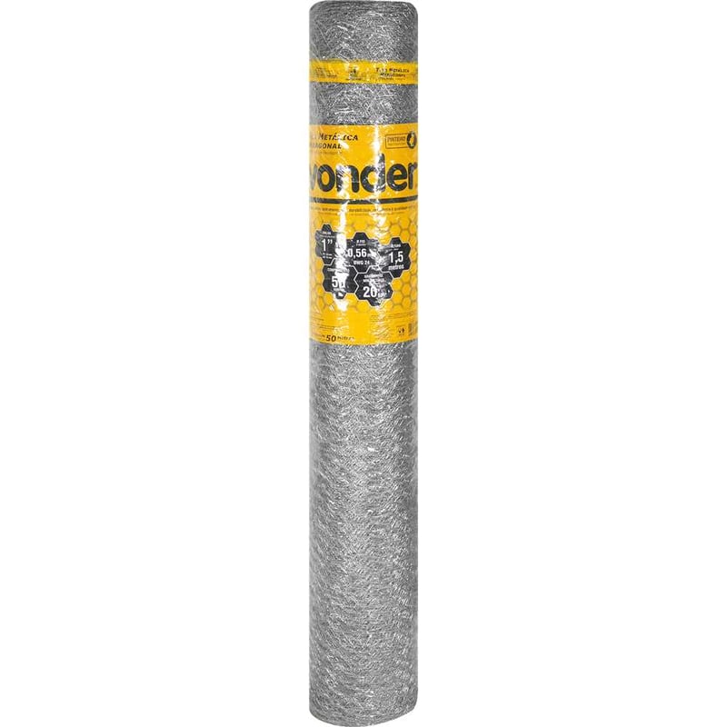 Tela metálica hexagonal, pinteiro, malha 1", 24 BWG x 1,5 m, com 50 m
