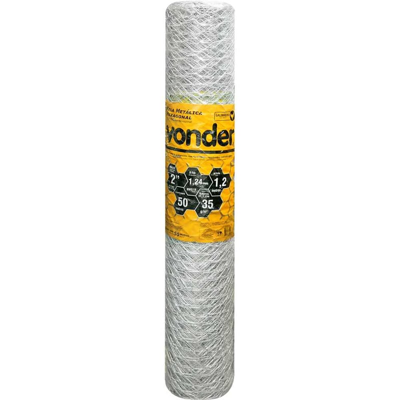 Tela metálica hexagonal, galinheiro, malha 2", 18 BWG x 1,2 m, com 50 m