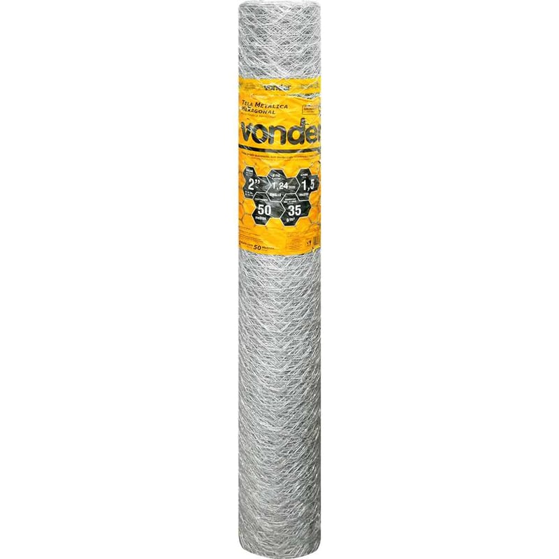 Tela metálica hexagonal, galinheiro, malha 2", 18 BWG x 1,5 m, com 50 m