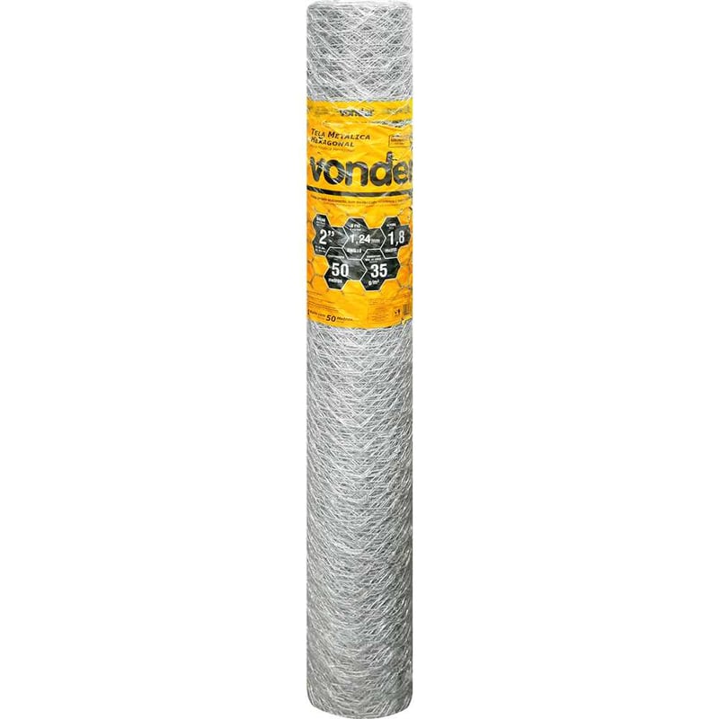 Tela metálica hexagonal, galinheiro, malha 2", 18 BWG x 1,8 m, com 50 m