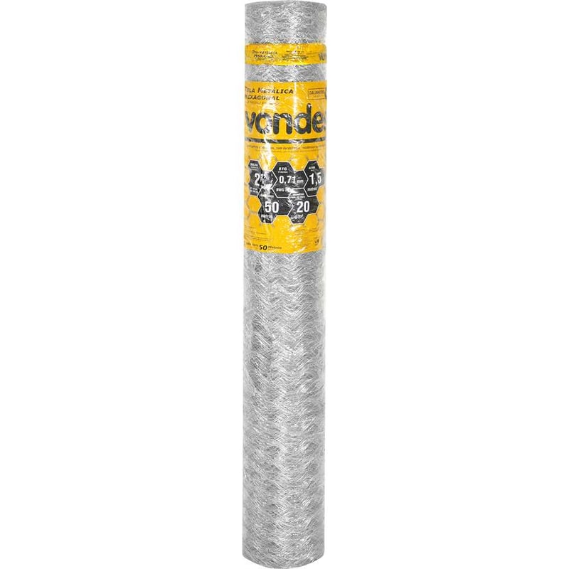 Tela metálica hexagonal, galinheiro, malha 2", 22 BWG x 1,5 m, com 50 m