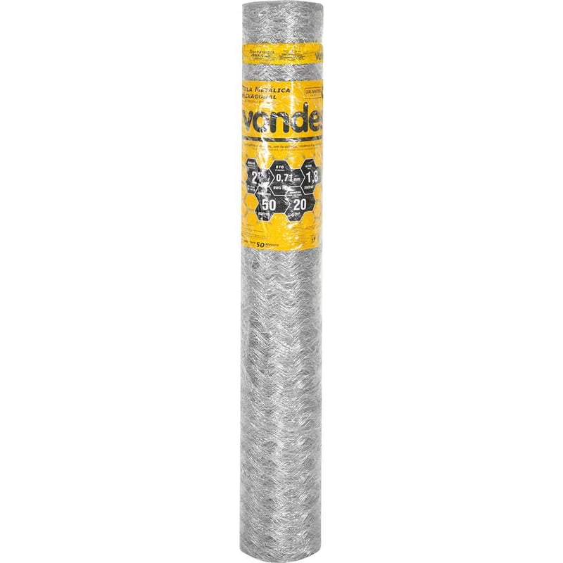 Tela metálica hexagonal, galinheiro, malha 2", 22 BWG x 1,8 m, com 50 m