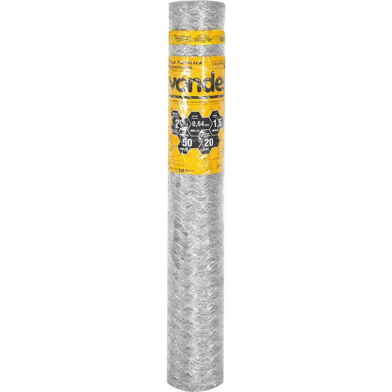 Tela metálica hexagonal, galinheiro, malha 2", 23 BWG x 1,5 m, com 50 m